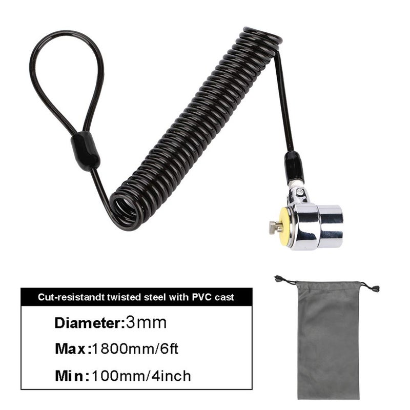 LORADAR Security Hardware Cable Lock Kit,Retractable Cable Lock Portable Keyed Laptop Lock 3 Keys 6.2Ft for Monitors, Laptops, MacBooks, Tablets, iPad,Mac mini, (Keyed Different) - Image 3